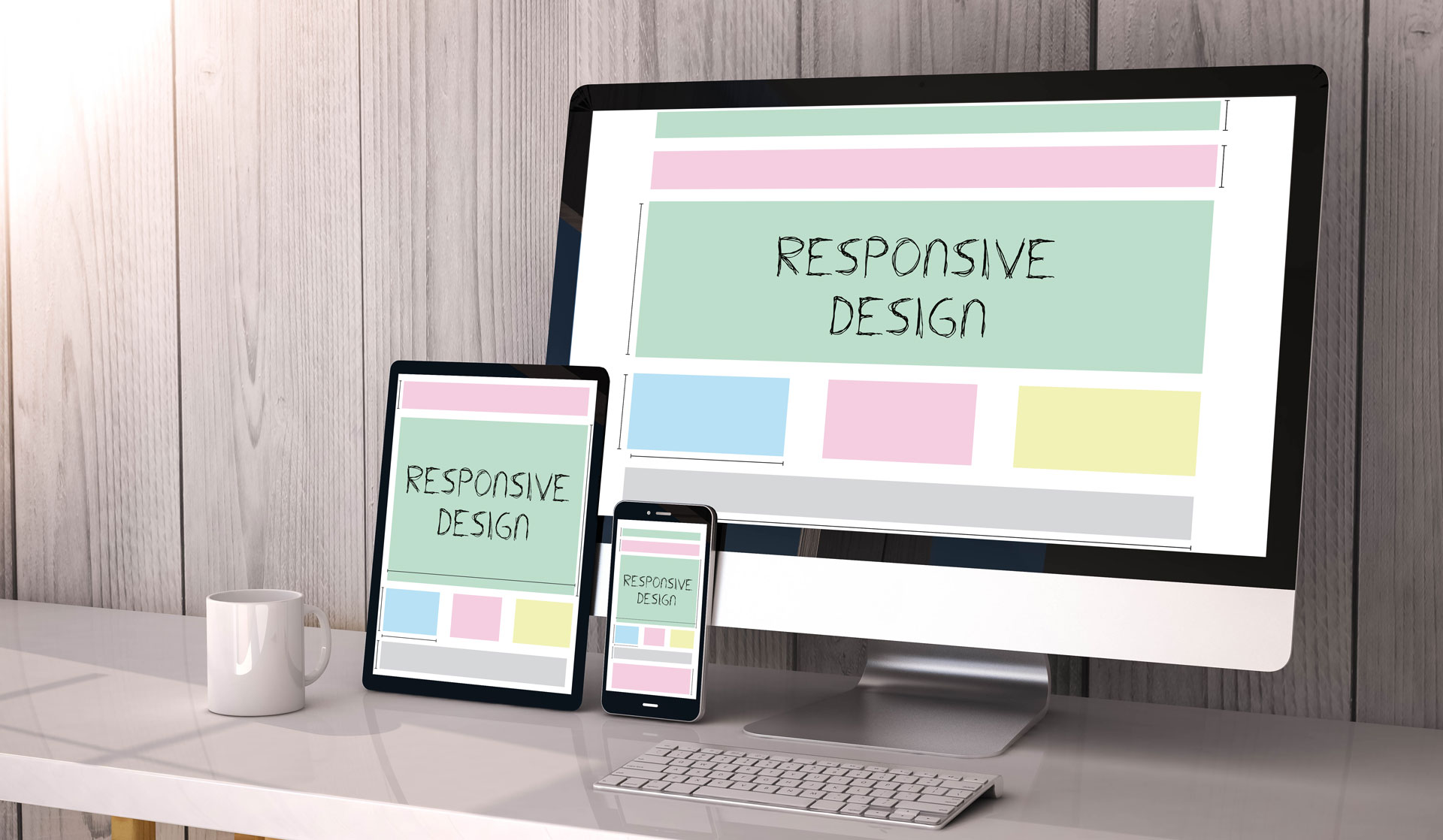 Responsive Webdesign auf Desktop Bildschirm Tablet und Smartphone