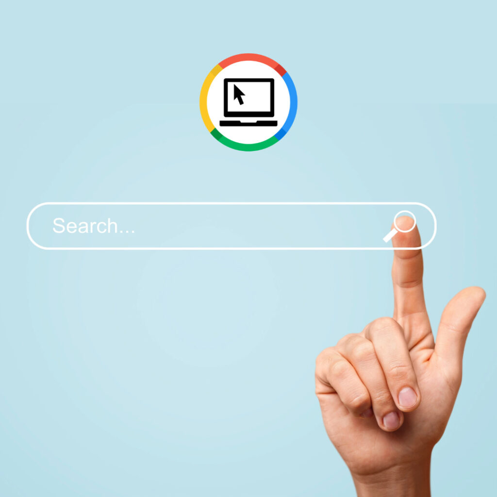 Suchmaschine Searchbar eintippen am Display hellblauer Hintergrund