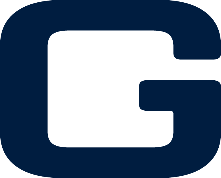 Blaues G auf weißem Grund