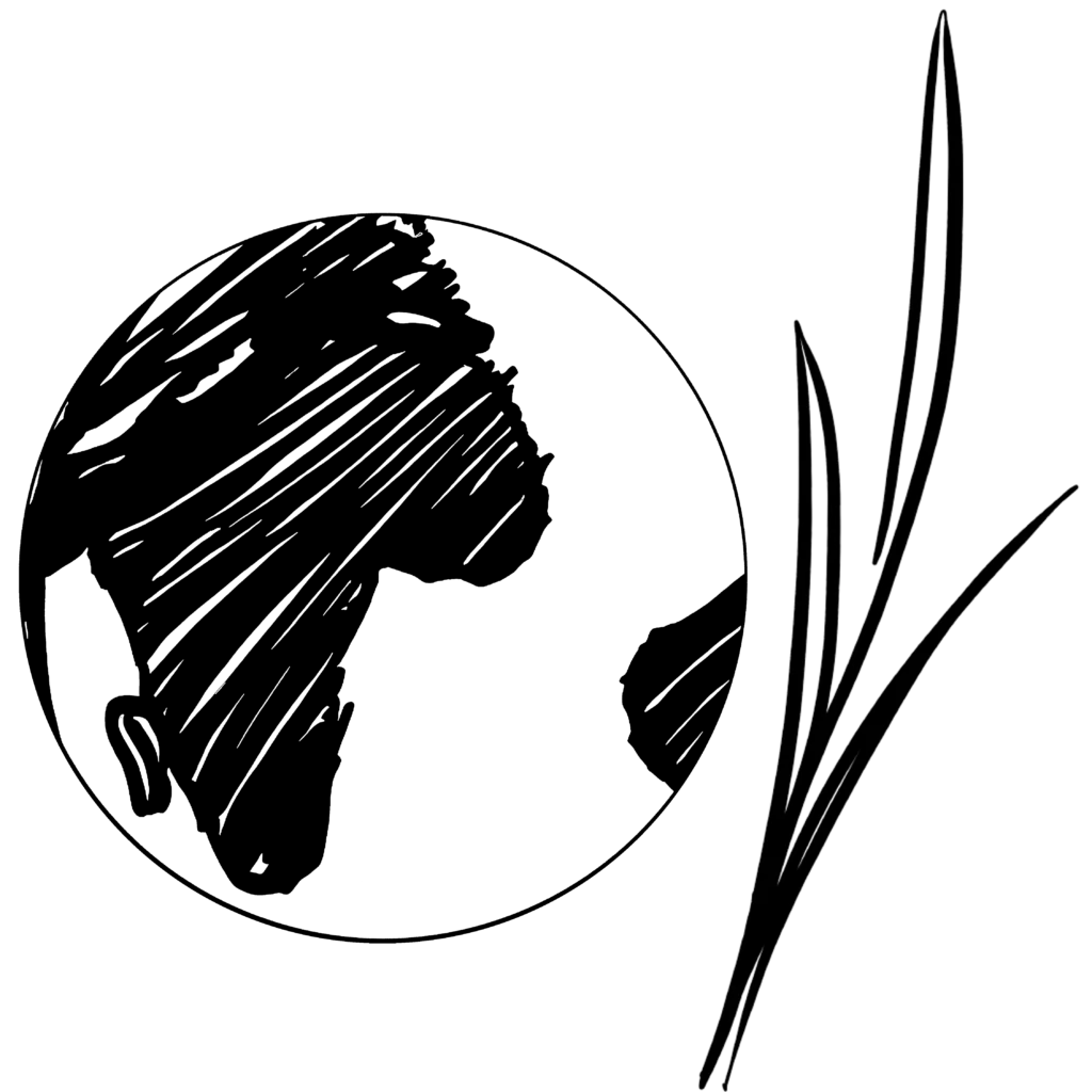 Minimalistische schwarz-weiße Illustration einer Hand mit Pflanze – Symbol für Umweltschutz.
