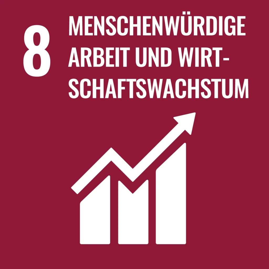 SDG Icon Ziel 8 Menschenwürdige Arbeit und Wirtschaftswachstum